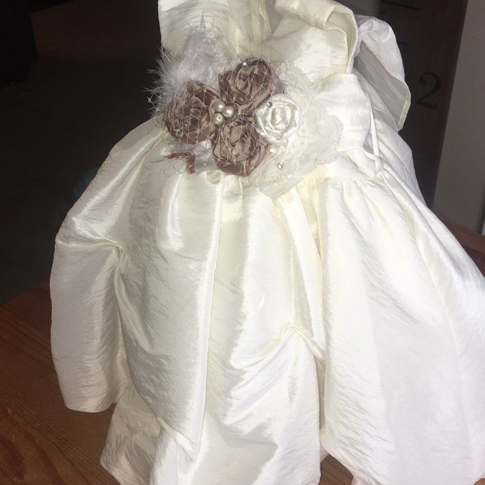 Ivory Flower girl/christening Dress with sash 3-6